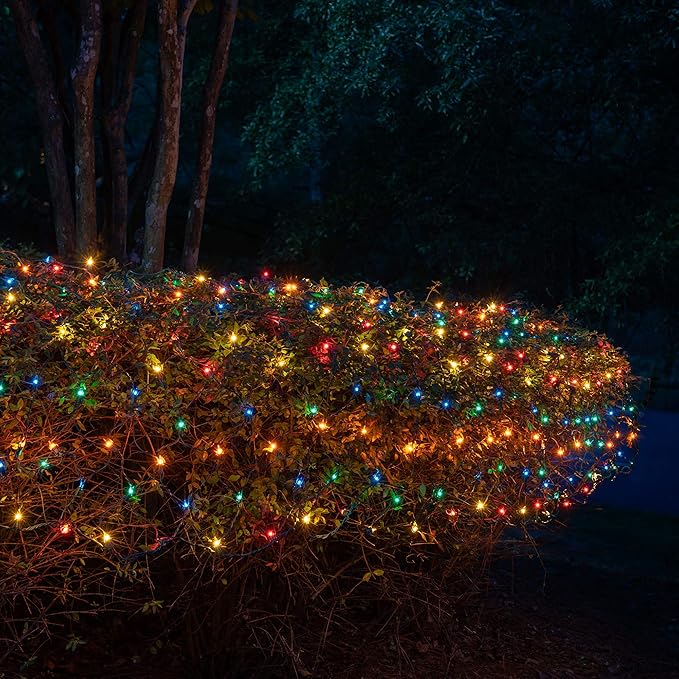 Kringle Traditions Multicolor Christmas Net Lights for Outdoor Christmas Decorations, 150 Incandescent Lights on Green Wire, 4 x 6 ft for Bushes, Hedges & Shrubs