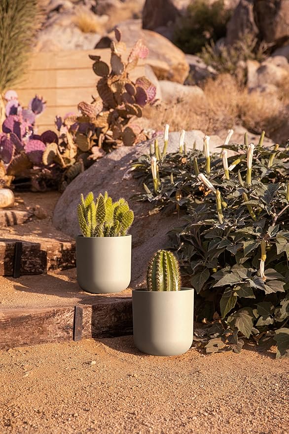 Veradek Mason Series Lima Planter - Round Planter for Indoor or Outdoor Porch/Garden | Made from Plastic-Stone Composite with Drainage Holes | Modern Décor for Succulents, Flowers, Small Plants