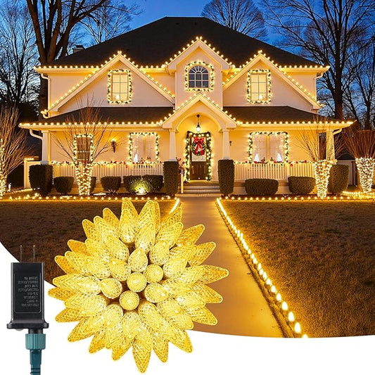 C9 Christmas Lights Outdoor, 72 FT 110 LED C9 String Lights, 8 Modes & Timer Connectable Waterproof for Christmas Tree Light Indoor Outdoor Roofline Patio Outside Garden Yard Xmas Decor, Warm White
