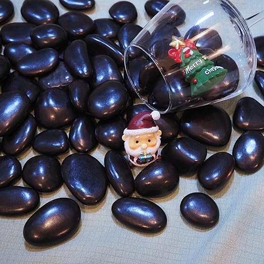 10lbs River Rocks, 1-2Inch Decorative Ornamental Natural Pebbles for Garden Couryard Landscaping Stones, Gravel Filler for Fish Tank,Vases,Home Decor,Aquariums,Animal Habitat, Black