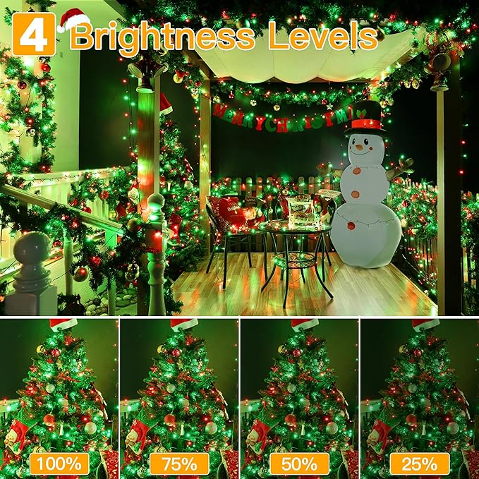 Ollny Christmas Lights 400LED 132FT, Remote Plug-in Red & Green Tree Lights with Timer and 8 Modes, Waterproof for Indoor/Outdoor Xmas Decorations