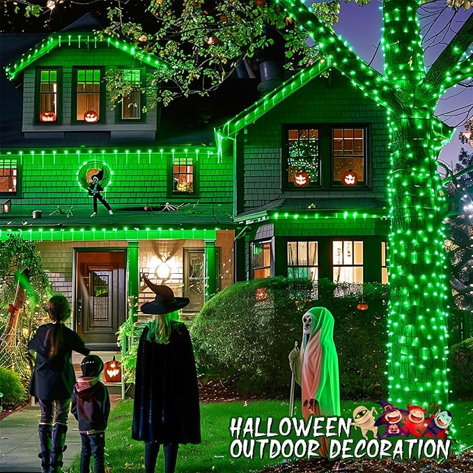 JMEXSUSS 600 LED Green Lights for Halloween Decorations, 168 Ft Green Christmas String Lights Outdoor Indoor Clear Wire Plug in for Halloween Christmas Tree Party Decor