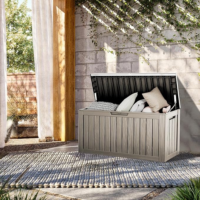 TARKARI 80 Gallon Lockable Resin Deck Box, Waterproof & UV-Resistant Outdoor Storage Box for Outdoor Cushion Storage, Garden Tools & Pool Accessories Storage, Gray