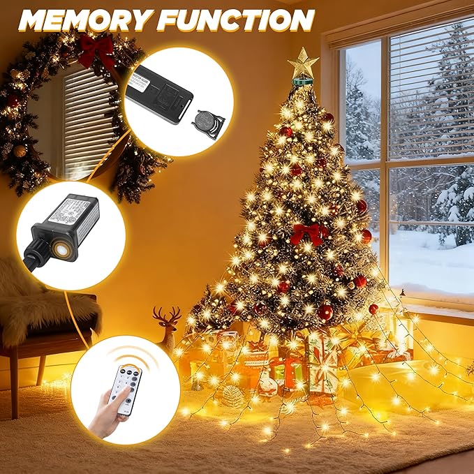 Christmas Tree Lights - 400 LEDs 6.6FT x 16 String Lights with Memory Function & 8 Modes, Fairy Lights with Remote Control & Timer for Christmas Tree Decorations - Warm White