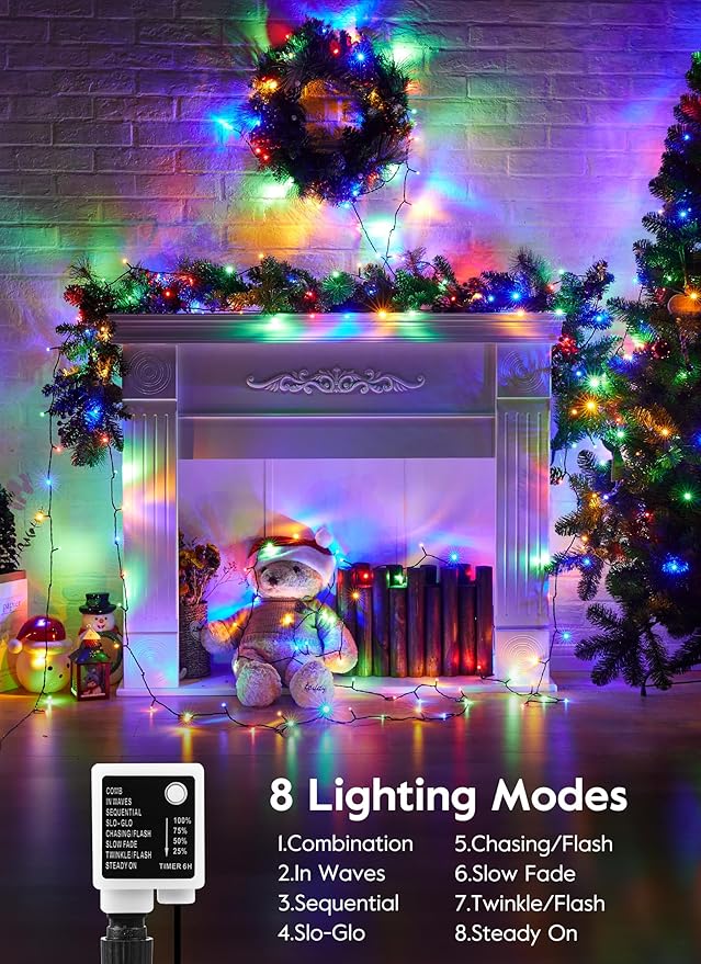 Minetom Christmas Lights, 128ft 400 LED Outdoor Christmas Tree Lights with Remote, 8 Modes String Lights Plug-in Mini Xmas Tree Lights with Timer for Outside Party Decor, Multicolor