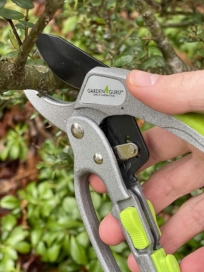 GARDEN GURU Professional Ratchet Pruning Shears Clippers – 4X Cutting Power – Ratcheting Garden Anvil Pruners Scissors - Ergonomic Grip - Makes Tough Cuts Easy - Great for Seniors & Arthritic Hands