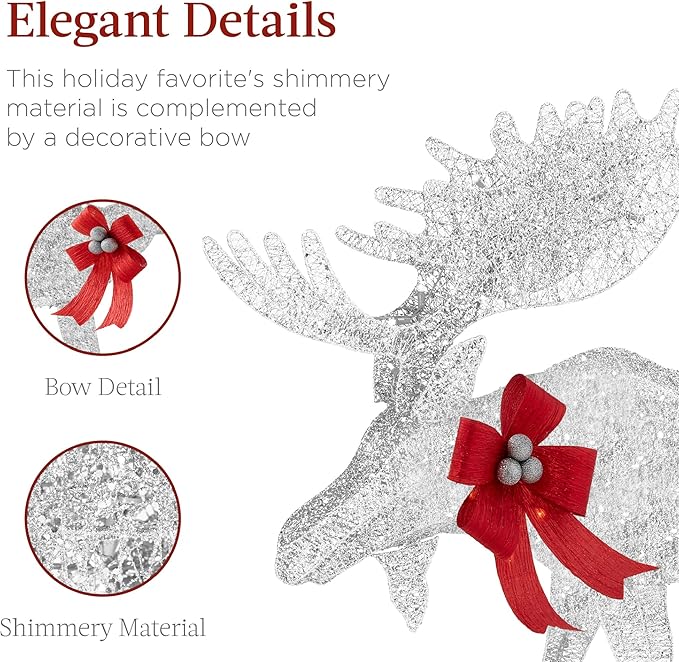 Best Choice Products 5ft 2-Piece Moose Family, Lighted Outdoor Christmas Yard Decoration, Light-Up Décor Set w/ 370 LED Lights, Zip Ties - Silver
