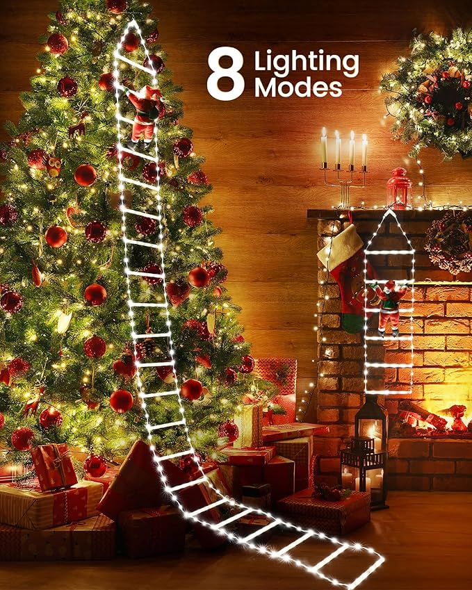 Toodour LED Christmas Lights - 10ft Christmas Decorative Ladder Lights with Santa Claus, Xmas Decorations Light for Indoor Outdoor, Window, Garden, Home, Wall, Xmas Tree Decor - White