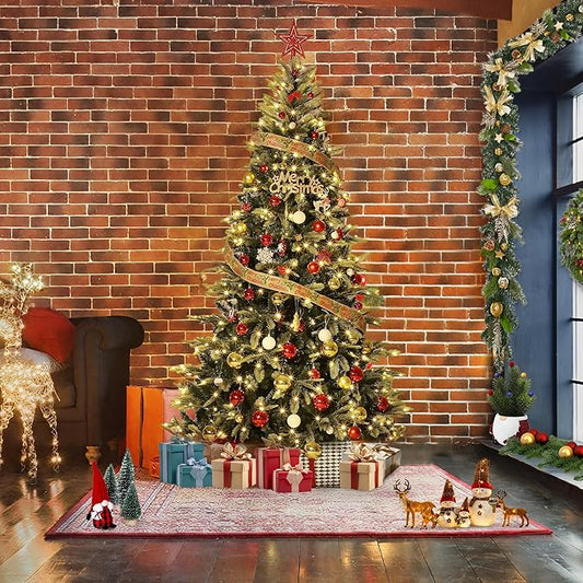 6.5 FT Pre-Lit Pencil Christmas Tree – 300 Warm White Lights, Auto-Hinged Expansion, Foldable Metal Stand, PE & PVC Construction – for Porch, Party, Office, and Home Decor