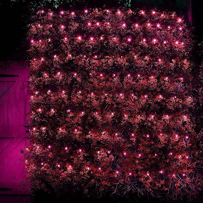 Dazzle Bright Christmas 200 LED Net Lights, 9.8 FT x 6.6 FT Connectable Mesh Lights Clear Wire with 8 Lighting Modes, Christmas Decorations for Indoor Outdoor Bush Yard Garden Decor (Red)