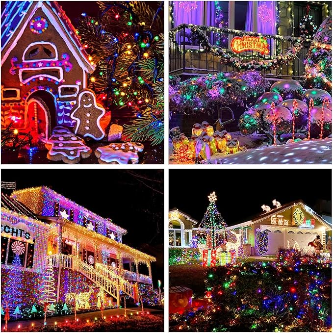 JMEXSUSS 200 LED Multicolor Christmas Lights Outdoor Waterproof, 66ft Expandable Green Wire, 8 Modes Timer Function, Ideal for Home Party Indoor Xmas Decorations