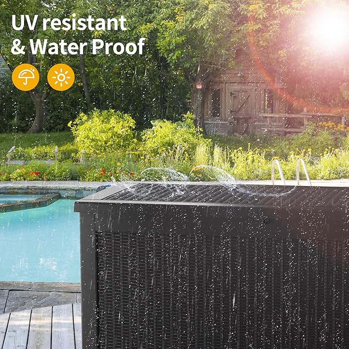 320 Gallon Deck Box, Resin Outdoor Indoor Waterproof Storage Box, Lockable Storage Box With Handle for Patio Furniture - Garden Tools