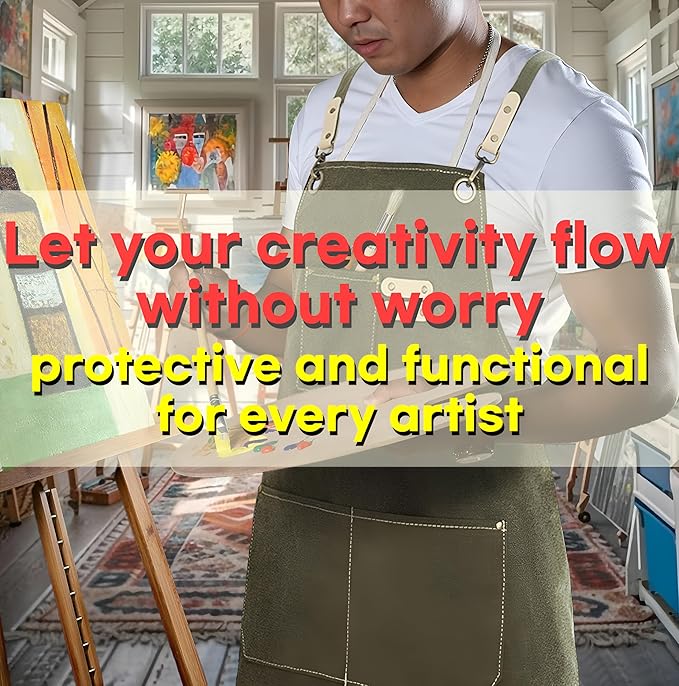 Heavy-Duty Canvas Tool Apron – Adjustable Cross-Back Work Apron with Pockets for Woodworking, Gardening & Crafts