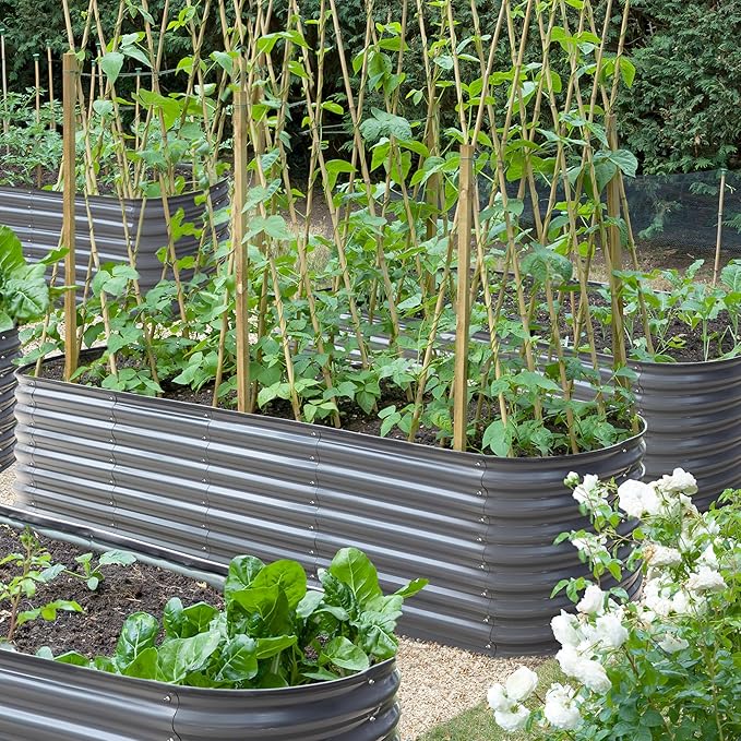 MUPATER Galvanized Raised Garden Bed 8x2x2ft, 9-in-1 Metal Raised Planter Box Oval with 2 Aluminum Support Rods,Outdoor for Vegetable, Flower, Backyard and Patio, Gray