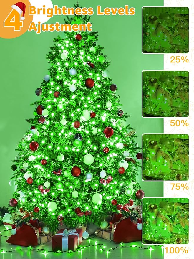 500 LED 164 FT Christmas Lights, Waterproof Outdoor String Lights with Remote and Timer, Christmas Tree Lights with 8 Modes Dimmable, Fairy Lights for Holiday Decor (Green)
