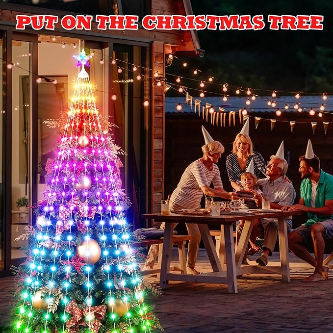 5FT Outdoor Christmas Tree Lights, Multicolor Prelit Smart Cone Christmas Tree with Star, Music Sync, App & Remote Control, LED Light Show Tree for Indoor Outdoor Decorations