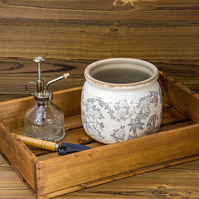 Vintage Ceramic Ice Crack Flower Pot with Drainage Holes, Country Rustic Planters for Indoor and Outdoor,Tuscan Decor,Home,Living Room, Garden Decor, Gardening Gift (Farmhouse)