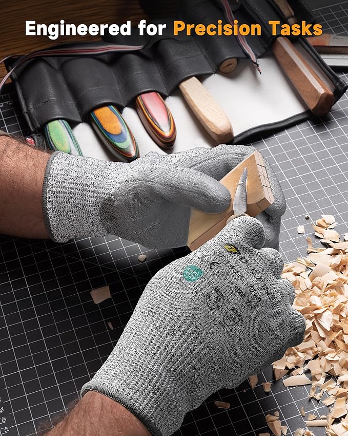 DULFINE ANSI A3 Cut Resistant Work Gloves for Men and Women, PU Coated,Ideal for Woodworking, Glass Cutting, Construction, Cargo Handling, Car Repair(Small)