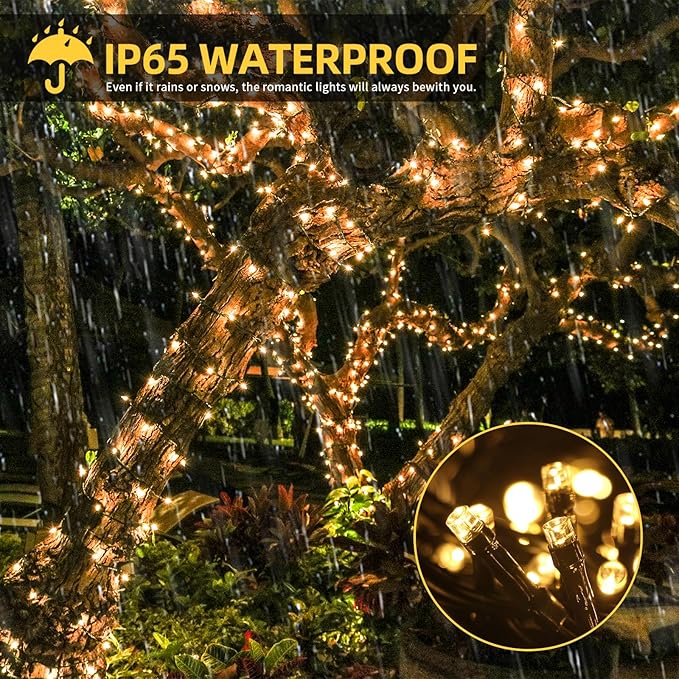 Chuya Christmas Tree Lights String Lights 500 LED 164FT Outdoor Indoor Decoration, Waterproof Warm White Fairy Light Christmas Lights End to End Connectable 8 Lighting Modes UL588