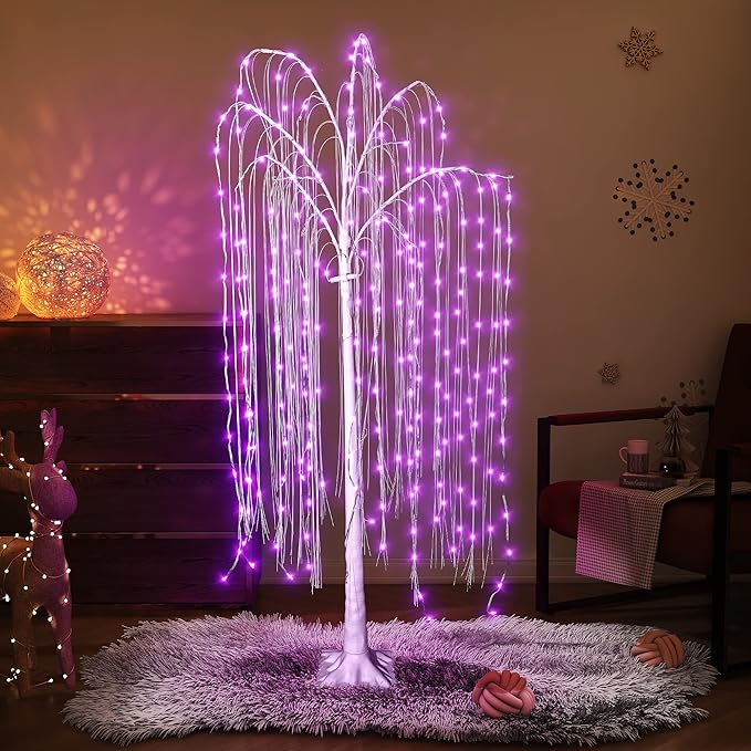 Lamerge 3pcs Lighted Willow Tree Decorations,4FT+5FT+6FT Colorful Birch Tree RGB LED Trees with Remote,Weeping Willow Tree Indoor/Outdoor Lighted Christmas Tree Decorations for Yard