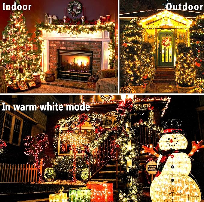 KNONEW Christmas Lights Outdoor 500 LED 197FT Green Wire Color Changing String Lights with 11 Modes & Timer Dimmable Fairy Light for Xmas Tree Roof Yard Wedding Decorations(Warm White to Multicolor)