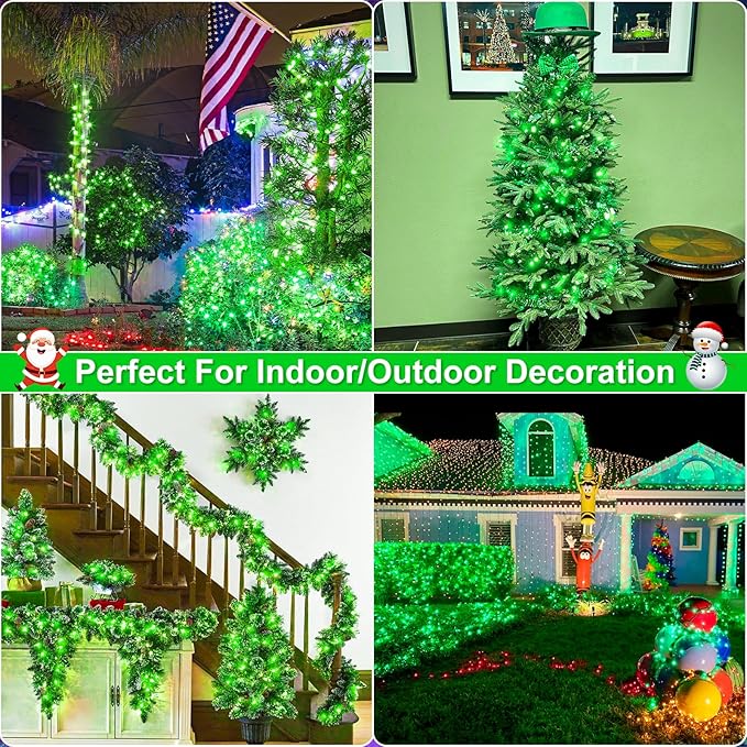 100FT 300 LED Christmas Lights Outdoor, Green Christmas String Lights with 8 Modes, Waterproof Twinkle Tree Lights Green Wire for Patio Indoor House Garden Party Holiday Decorations