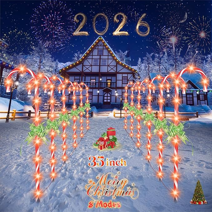 35" Candy Cane Lights - 12 Pack 8 Modes,30V LED Candy Cane Lights Christmas Decor, Outdoor Christmas Decorations for Yard, Lawn, Garden and Pathway