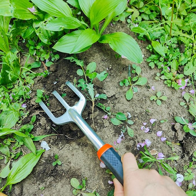 Gardening Tool Set Including Hand Trowel, Transplant Trowel, Cultivator Hand Rake, Pruning Shears and Weeder, Non-Slip Rubber Grip (5 pcs Orange)