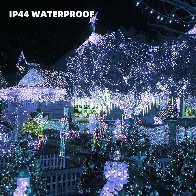 TW SHINE White Christmas Lights, Total 400 LED 132FT Outdoor Christmas Lights Plug in with 8 Modes, Waterproof Light Outdoor Green Wire, Indoor Xmas Decorations for Party Yard House Decor