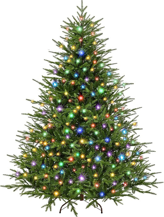Yaheetech 6ft Full Christmas Tree with 550 Multicolored LED Lights & 1207 Unique Forked Tips,Hinged Tree for Garden,Office,Pre-lit Artificial Christmas Tree with Foldable Metal Stand,Green