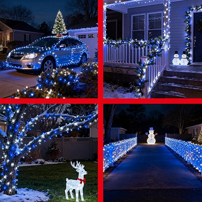 470FT 1500LED Christmas Lights, 12 Modes Blue and Cool White Outdoor String Lights with Timer & Dimmable, Waterproof Green Wire Christmas String Lights for Indoor Tree Xmas Patio Fence Wedding Party