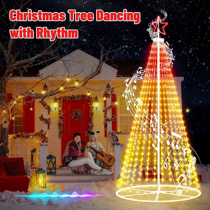 16FT Outdoor Christmas Tree - Smart Christmas Tree Outdoor Lighted Decoration, X-mas Star Tree Bluetooth App Control Color Changing DIY X-mas Tree Light for Yard & Garden