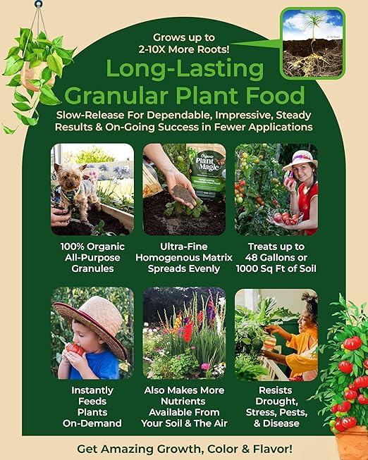 Organic Plant Magic - Truly Organic™ Slow Release Granular Fertilizer : Long-Lasting Plant Food Granules - Indoor & Outdoor Flowers, Vegetable Gardens, Fruit Trees, Shrubs, House Plants [One 4 lb Bag]
