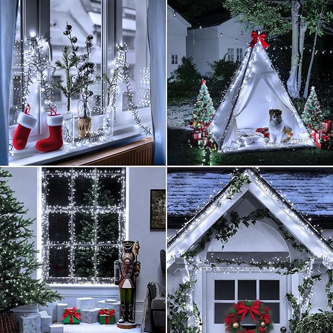 500 LED 25 FT Cluster Lights, White Christmas Tree Lights 8 Modes Timer Remote, Waterproof String Lights for Indoor Outside Garland Xmas Decorations