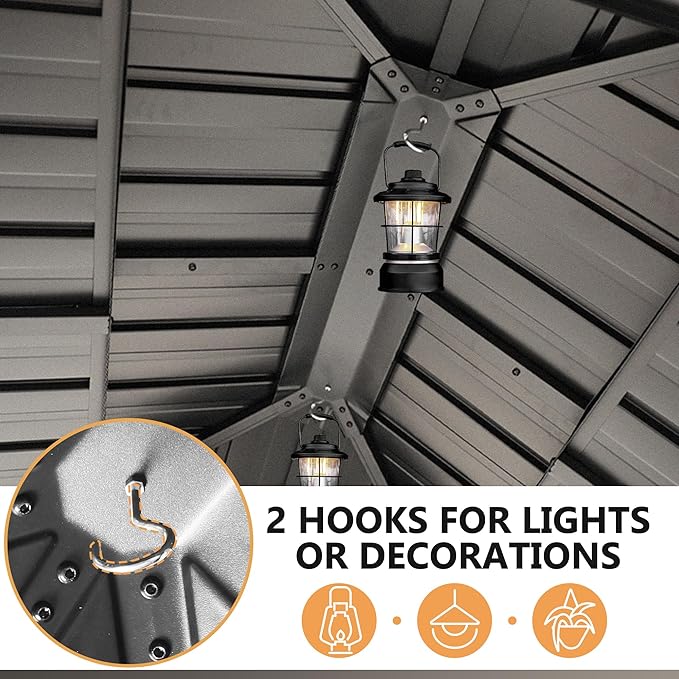 12'x16' Hardtop Wood Gazebo, Outdoor Double Roof Galvanized Steel Top Gazebo with Wooden Post, Curtains & Netting for Backyard, Patio, Deck (12x16 FT)