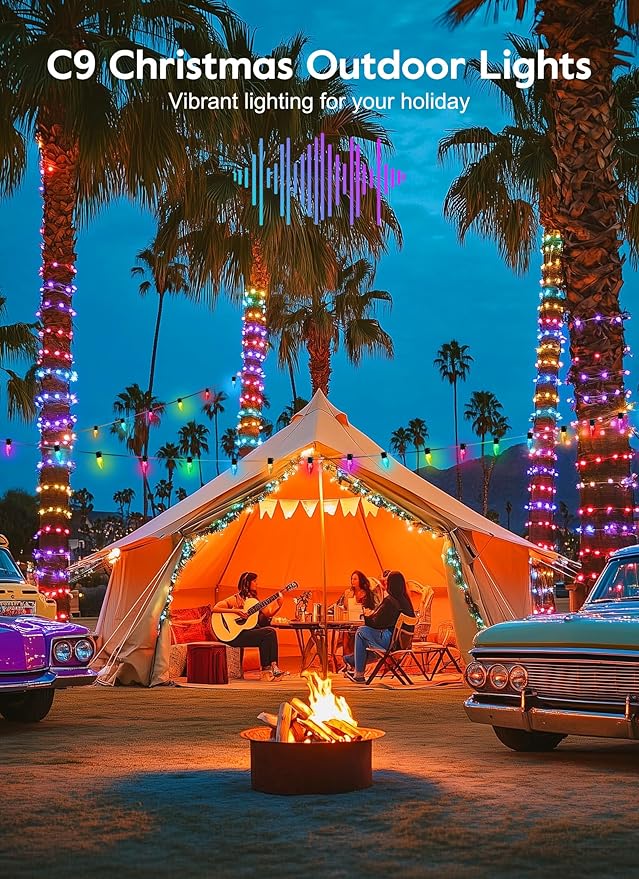 Brightown C9 LED Christmas Lights Outdoor, 200LED RGB Smart Christmas Tree Lights Music Sync DIY APP Controlled, Waterproof Connectable C9 String Lights for House Indoor Patio Xmas Decoration