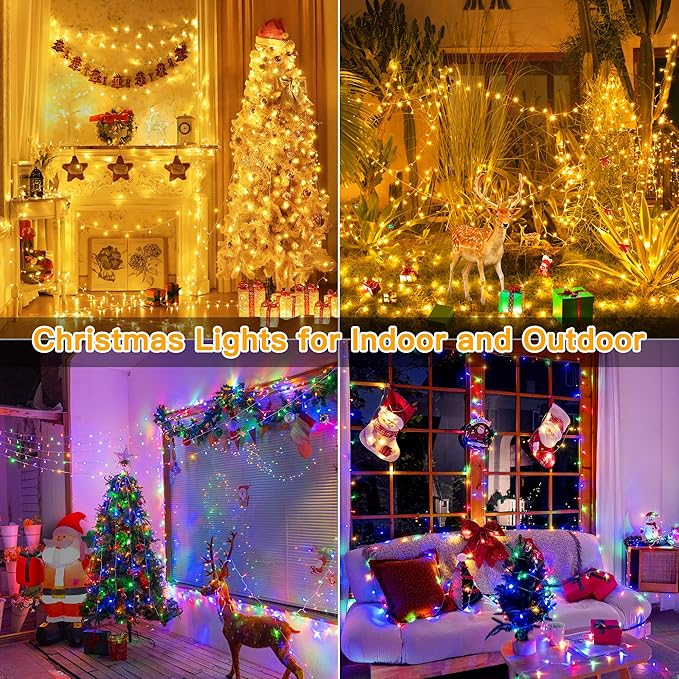 Ollny Christmas Lights, 210FT 640LED Christmas Tree Lights with 11 Modes Remote Control IP44 Waterproof Warm White to Multicolored Outdoor Christmas Lights for Outside Indoor Patio Xmas Decorations