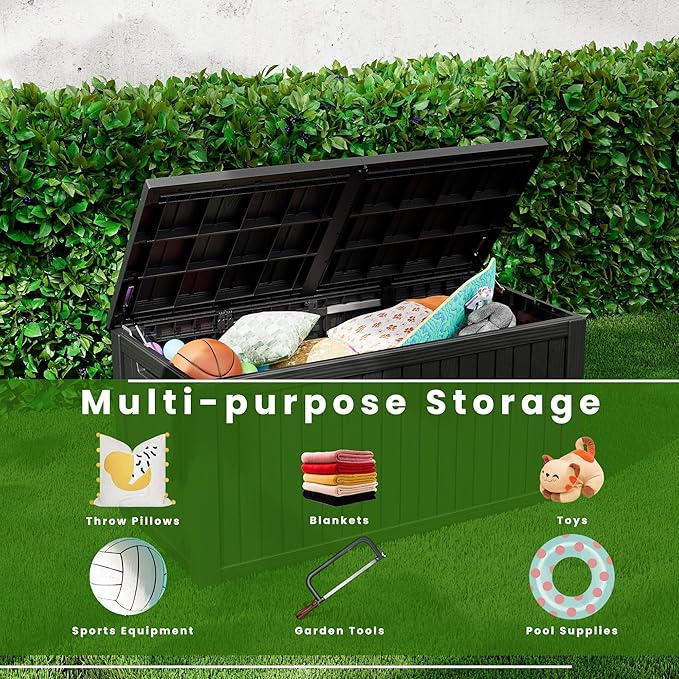 200 Gallon Deck Box, Resin Outdoor Indoor Waterproof Storage Box, Lockable Storage Box With Handle for Patio Furniture - Garden Tools - Swimming Pool Tools UV-Resistant - Black