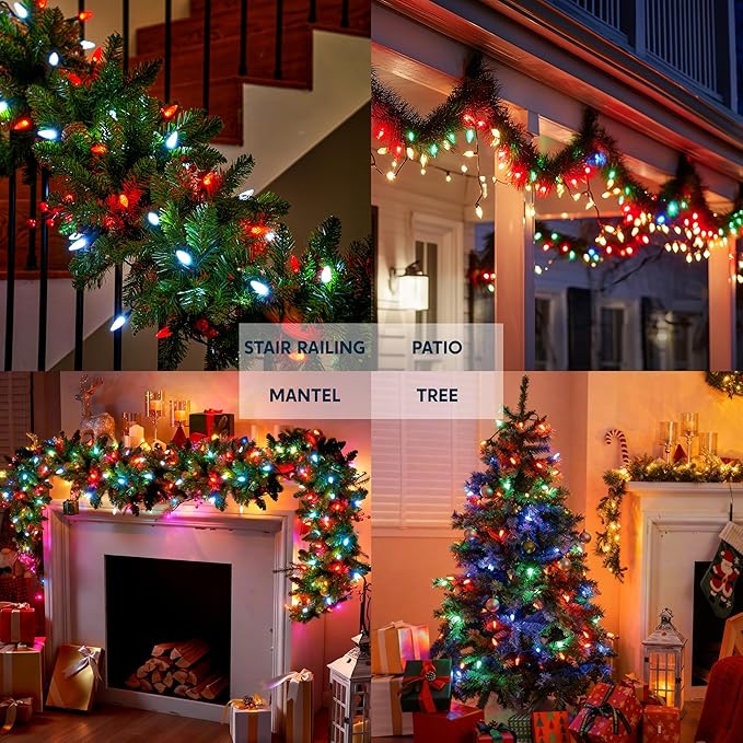 Joiedomi C6 Multicolor Christmas Lights, 100 LED Steady On Strawberry Lights, 33.66 FT Connectable Christmas String Lights for Indoor Outdoor Party Home Yard Xmas Tree House Decorations, Green Wire