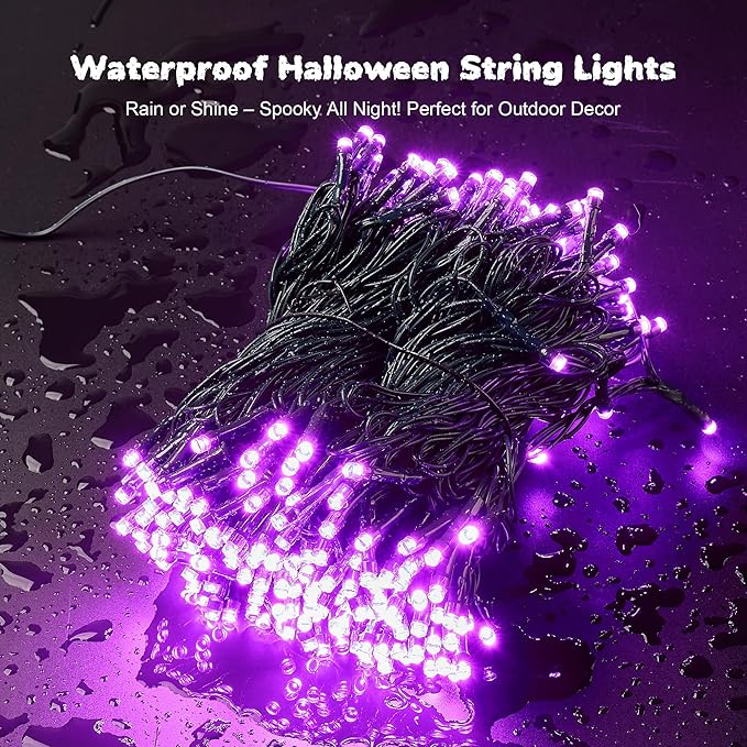 WBao Halloween Lights 300LED 108ft, Super Bright LED String Lights with UL Certified, 8 Lighting Modes, Timer, Connectable, Memory & Waterproof for Indoor Outdoor Halloween Decorations, Purple