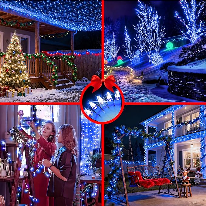 750 LED 256FT Christmas String Lights Outdoor, Christmas Light with 8 Lighting Modes& Timer & Memory, Plug in Outdoor Waterproof Clear Wire Twinkle Light for for Xmas Yard Tree Party Decor Blue