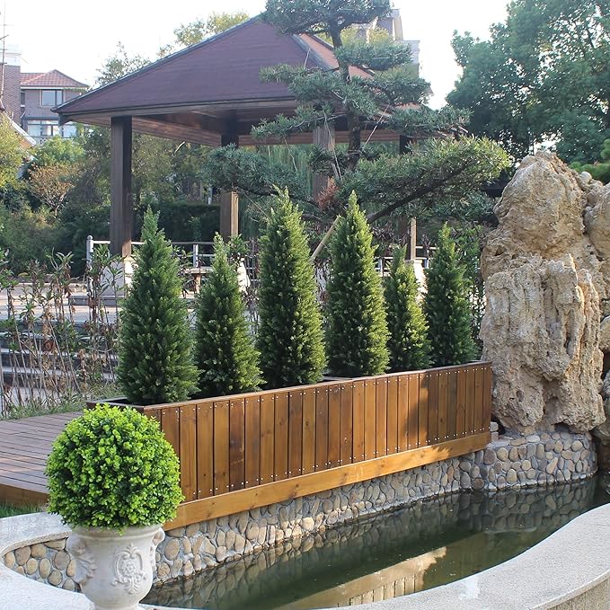 3ft Artificial Topiary Trees Artificial Cedar Trees UV Resistant Bushes Potted Set of 2 Faux Shrubs for Outdoor Indoor Front Porch Garden