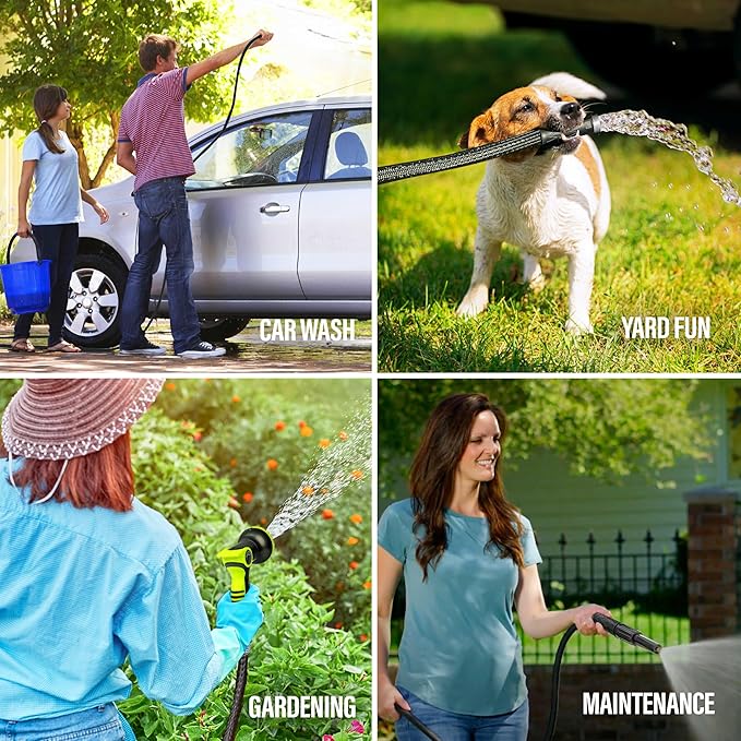 HYDROSTEEL 50 Ft Metal Garden Hose with Sprayer Nozzle, Indestructible 3-Layer Stainless Steel Heavy Duty Water Hose 50Ft x 5/8 in. Kink Free Design Will Not Kink, Flexible, NON Expandable, Black