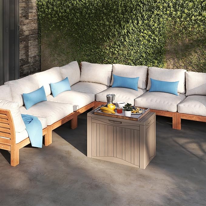 TARKARI 50 Gallon Lockable Resin Deck Box, Waterproof & UV-Resistant Outdoor Storage Box for Outdoor Cushion Storage, Garden Tools & Pool Accessories Storage, Gray