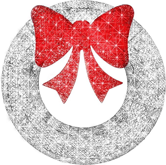 Best Choice Products 48in Pre-Lit Outdoor Christmas Wreath Decoration, LED Metal Holiday Decor for Home w/ 140 Lights, Bow - Silver/Red