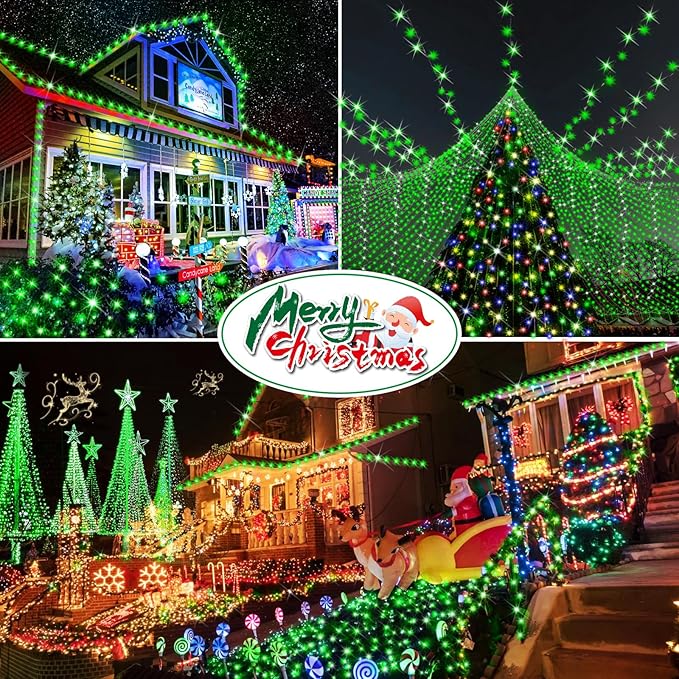 Hezbjiti 1000 LED 403 FT Christmas String Lights Outdoor, 8 Lighting Modes IP44 Waterproof Fairy Lights with Timer and Dimmable Function for Home Party Tree Decorations (Green, Clear Wire)