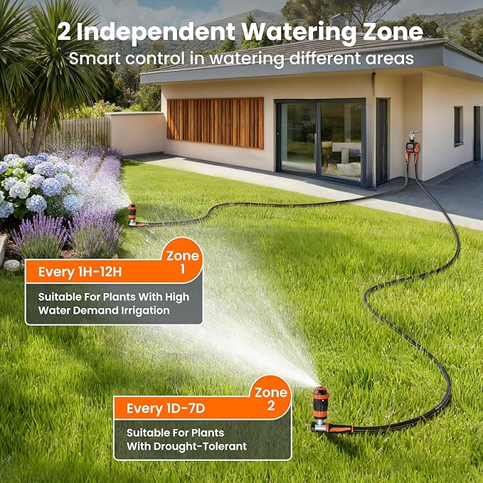 Giraffe Tools Garden Hose 100ft x 5/8", Water Hose Heavy Duty, Flexible with Watering Timer Nozzle and Yard Sprinkler, Lightweight Hybrid Hose with Swivel Handle, Male to Female Fittings