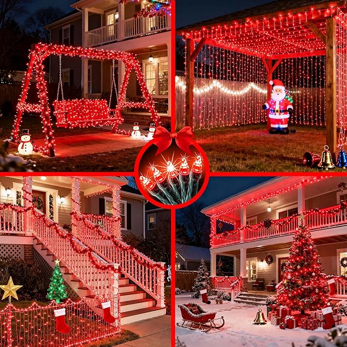 1500 LED 470FT Christmas String Lights Outdoor, 12 Pro Modes and Timer Memory & Brightness, Plug in Waterproof Dark Green Wire Twinkle Light for for Xmas Yard Tree Wedding Party Decor (Red)