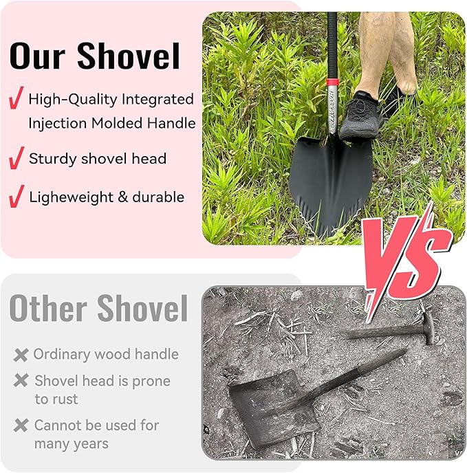 SHARK ATTACK Heavy Duty Garden Shovel, 56.7 Inch Digging Spade Shovel Extra-Wide Serrated Edge Heart-Shaped Blade with Non-Slip Injection Molded Handle for Digging, Gardening, and Landscaping