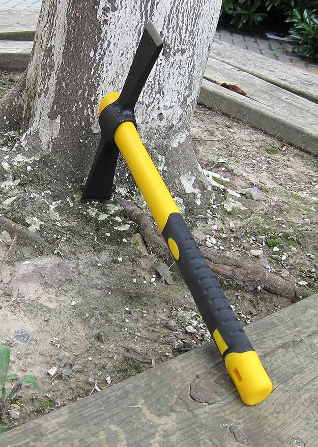 Forged Adze Hoe, Weeding Mattock Cutter, Pick Axe 15-Inch, One Piece Intact Drop Forged, Plastic Coated Fiberglass Handle, 1.5LB